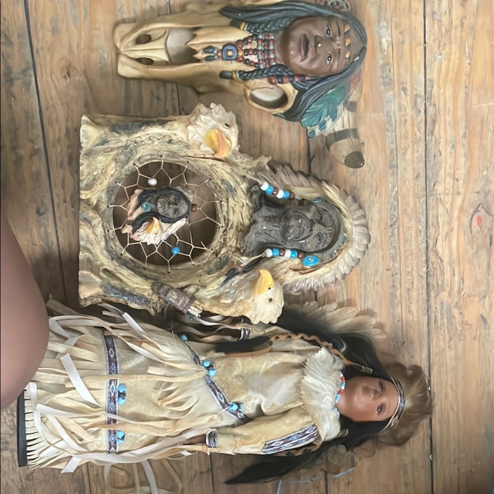 Native American Themed Figurine Set with Dreamcatcher